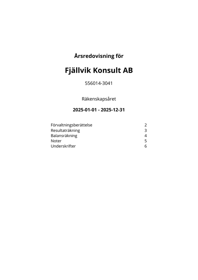Förstasidan i exempelrapporten