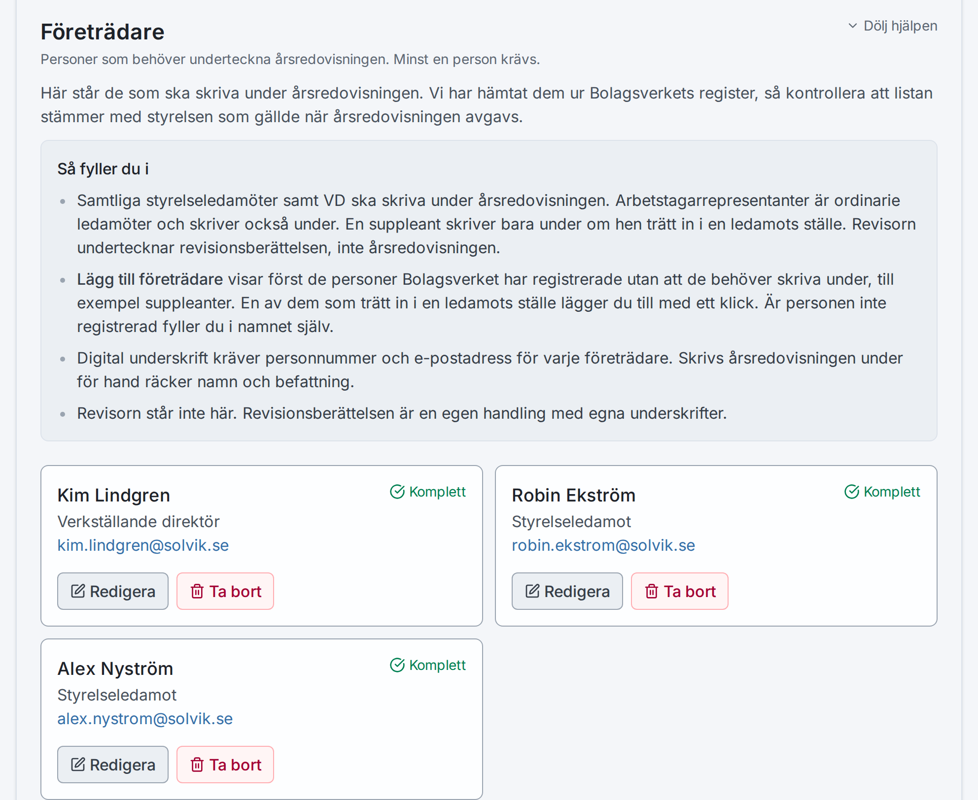 Företrädarna hämtade ur Bolagsverkets register